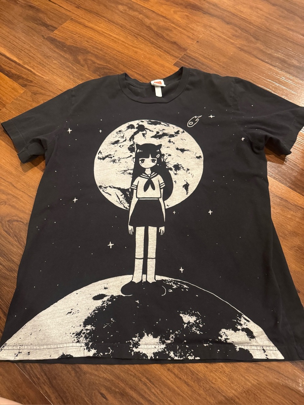 Black Graphic Tee with Moon Print